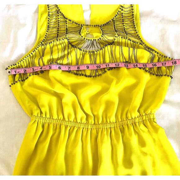 Bebe VTG Y2K Yellow Cage Beaded Sleeveless Mini Cocktail Dress Beaded Chain sz M - Picture 5 of 10
